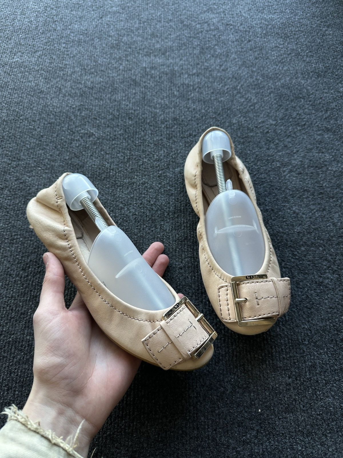 Dior GRAIL🚨 DIOR CHRISTIAN BEIGE Leather Ballet Flats luxury Size US 6.5 / IT 36.5 - 1 Thumbnail