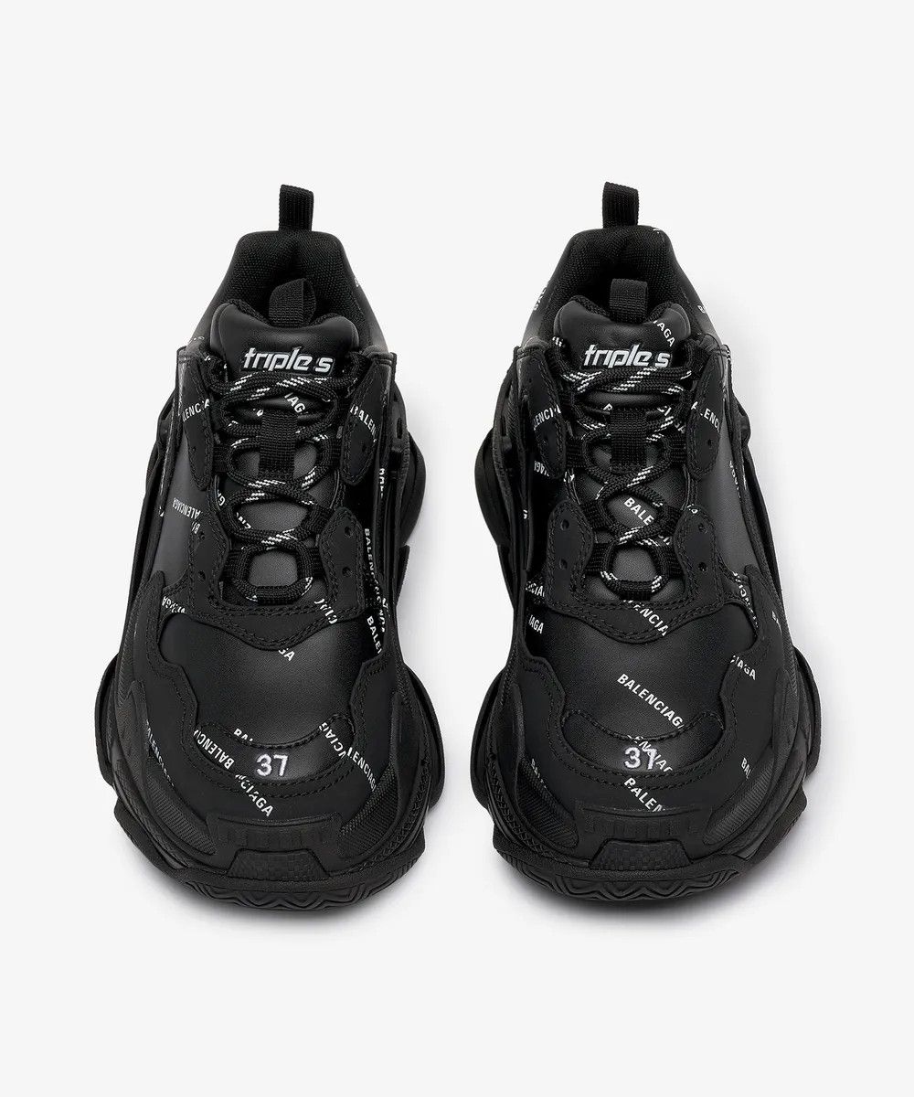 Balenciaga o1mt1gz0325 Triple S Sneakers Allover Logo in Black Size US 7 / IT 37 - 2 Thumbnail