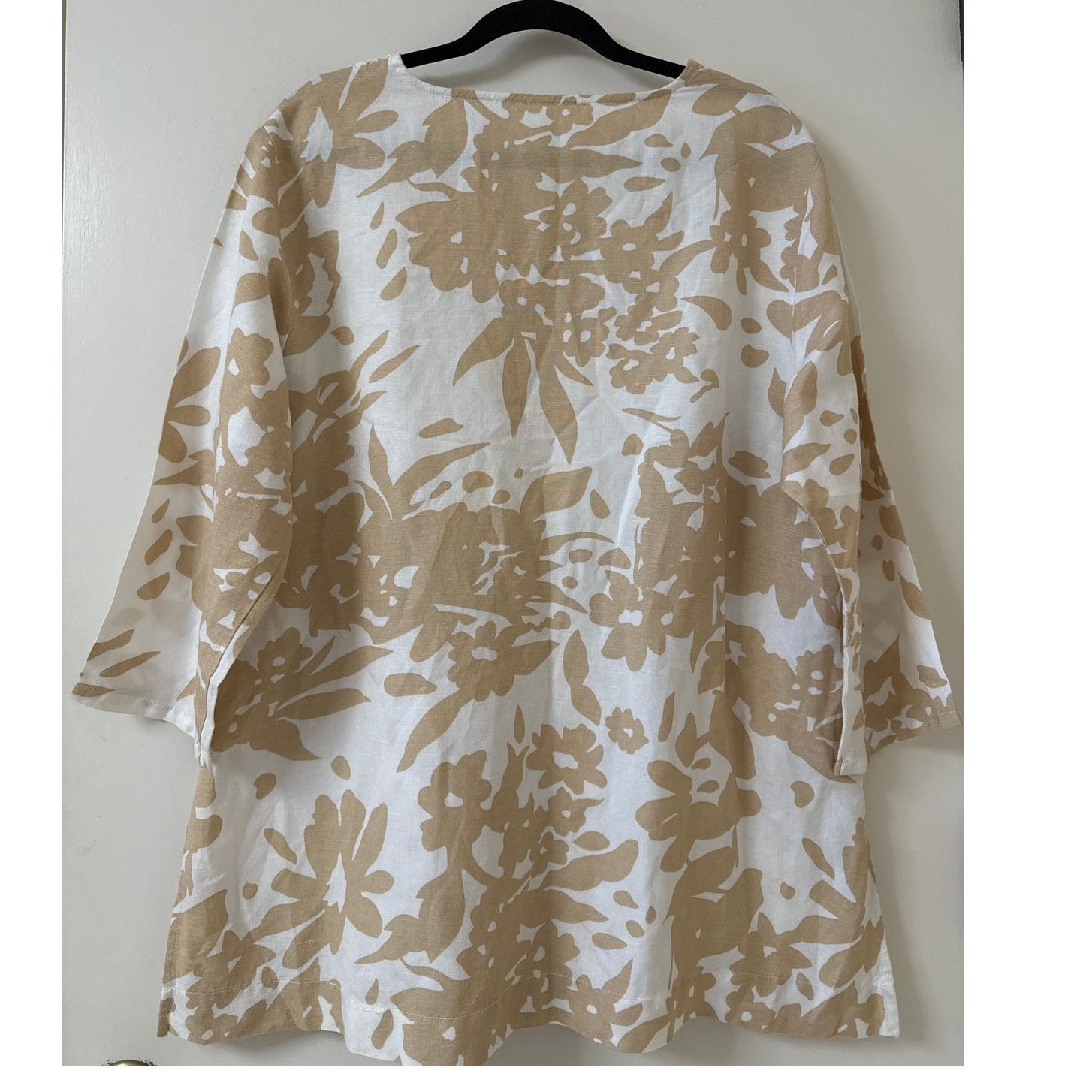 Other Premise XL Linen 3/4 Sleeve Crochet Collar Beige Floral Top Size XL / US 12-14 / IT 48-50 - 2 Thumbnail