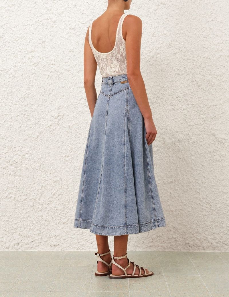 Zimmermann oc11z0226 Illuminate Denim Flare Skirt In Blue Size 27" / US 4 / IT 40 - 4 Thumbnail