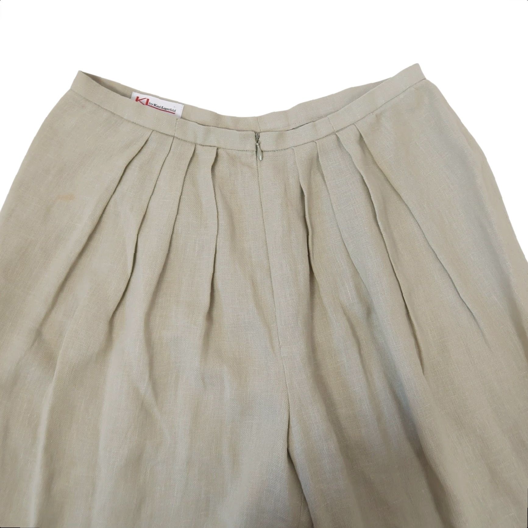 Karl Lagerfeld VINTAGE KL by Karl Lagerfeld Pants Khaki Tan High Rise Pleat Wide Leg 28" Linen 90s Womens" Size 32" / US 10 / IT 46 - 2 Thumbnail
