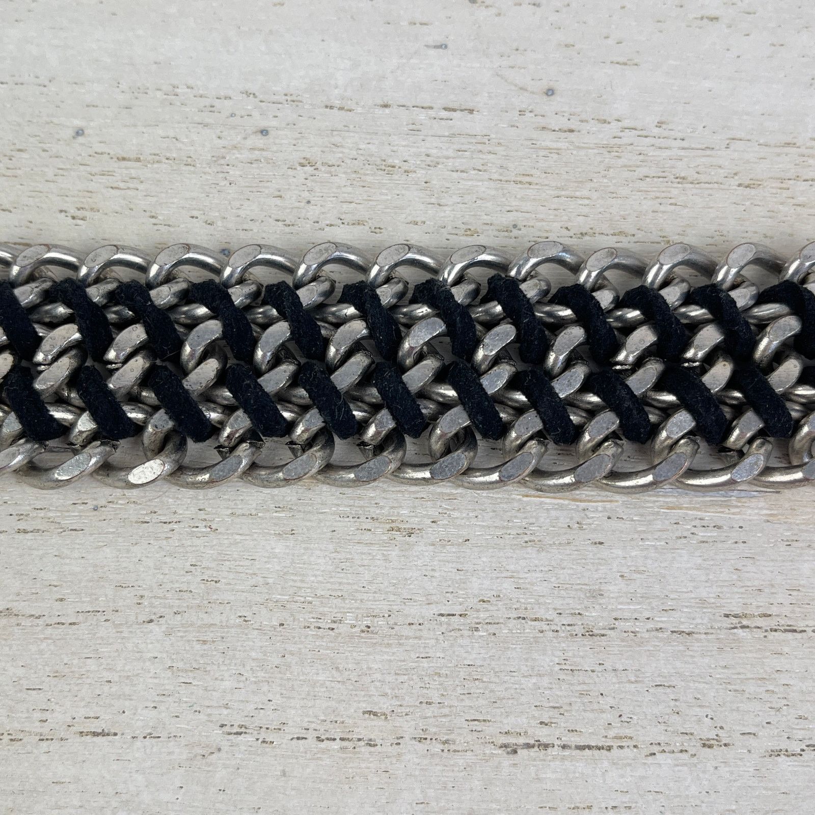 Other Silver Tone Chain Link Bracelet Black Braided Faux Leather Size ONE SIZE - 8 Thumbnail