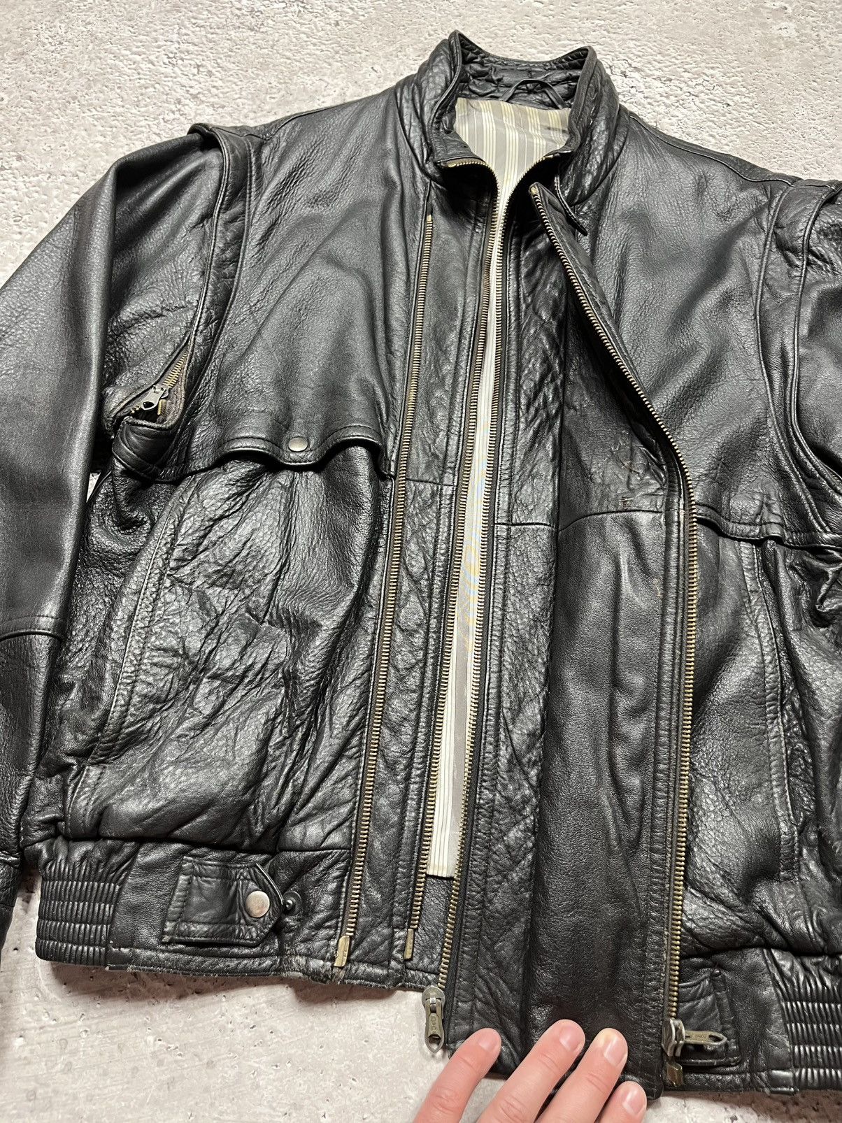 Japanese Brand × Vintage Vintage Leather Bomber Jacket DEPE Zip Black Flight Moto Size US L / EU 52-54 / 3 - 10 Thumbnail