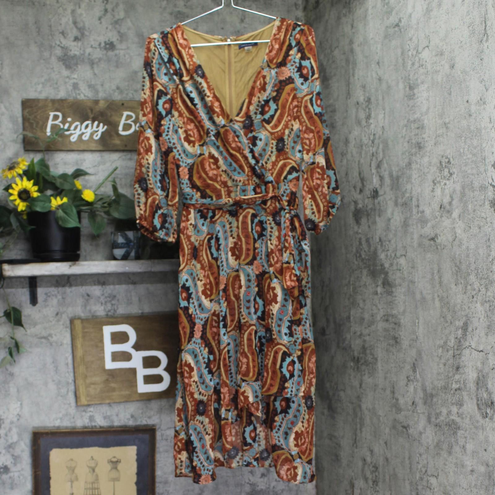 Tommy Hilfiger Chiffon Midi Dress Terra Cota Brown Multi 12