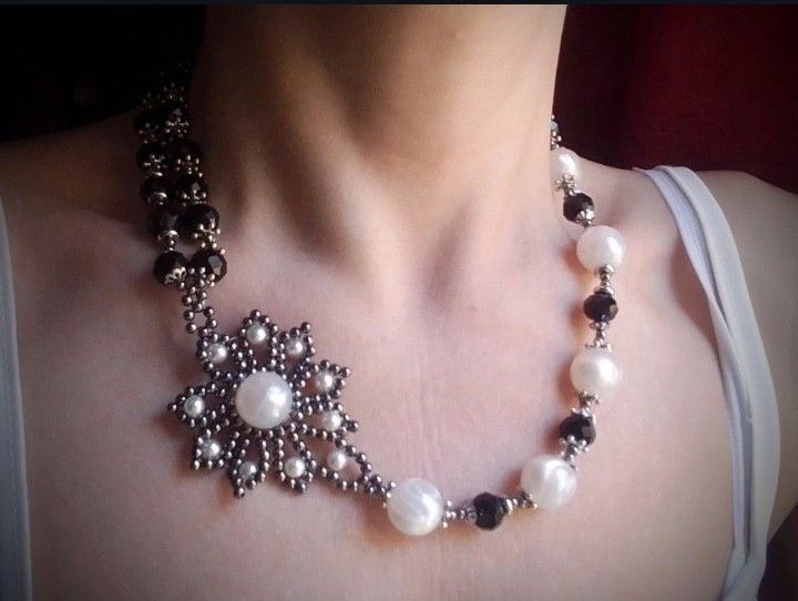 Handmade Necklace Vintage black/white Earrings Pearls tourmaline Size ONE SIZE - 9 Thumbnail