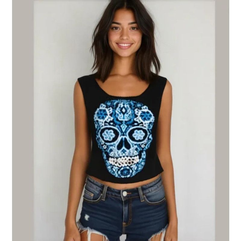 Other Y2K Sugar Skull Graphic Tank Top Black Blue Minnie Love S Size S / US 4 / IT 40 - 9 Thumbnail