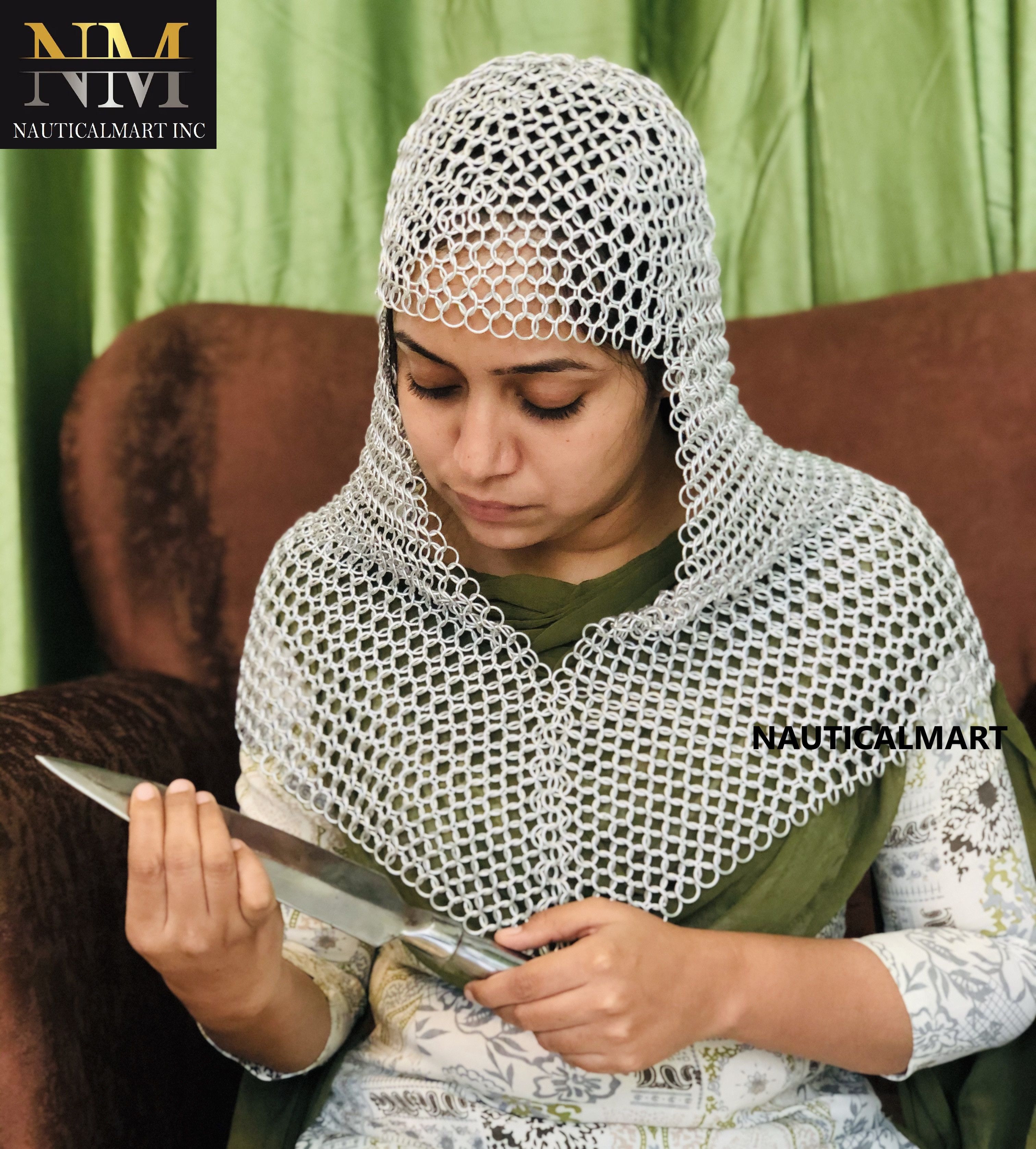 Other Medieval Women Aluminium Chain Mail Hood Size ONE SIZE - 3 Thumbnail