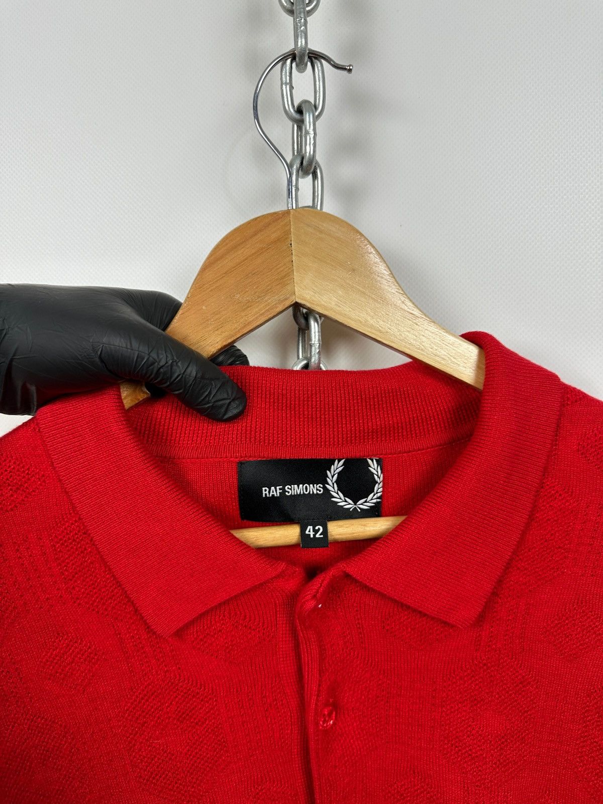 Fred Perry × Raf Simons RAF Simons X Fred Perry Red Silk Knit Sweater Size US XL / EU 56 / 4 - 15 Thumbnail
