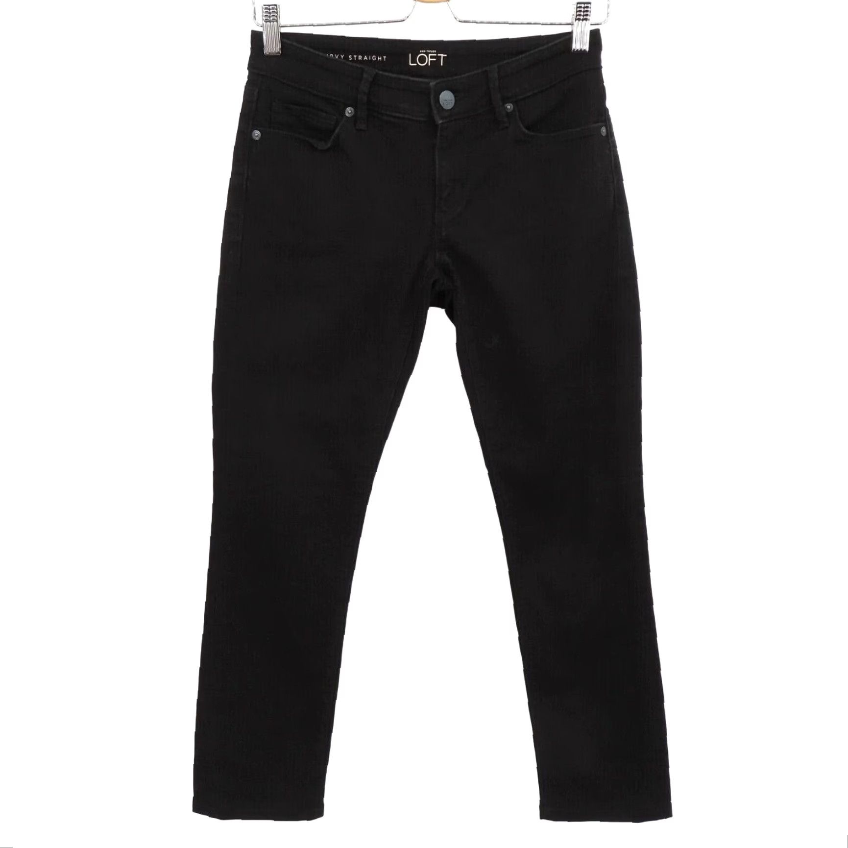 Ann Taylor Ann Taylor LOFT Womens 25/0 Curvy Straight Black Wash Denim Jeans Pants Pockets Size 42" / US 20 - 2 Thumbnail