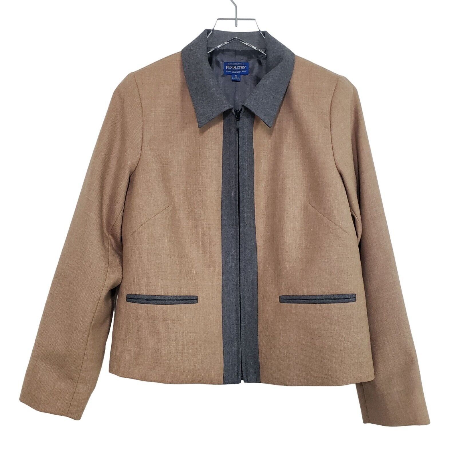 Pendleton Pendleton Virgin Wool Neutral Jacket Womens Size 10 Tan Gray Size L / US 10 / IT 46 - 1 Thumbnail