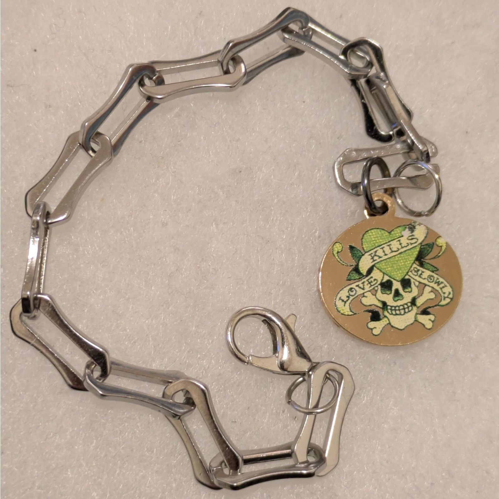 Ed Hardy ED HARDY Love Kills Slowly Skull Charm Bracelet Stainless Size ONE SIZE - 6 Thumbnail