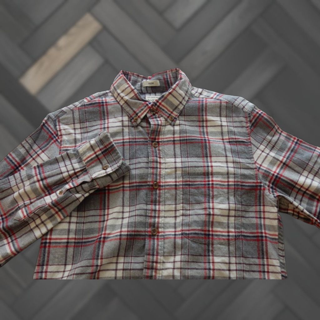 J.Crew J.CREW Shirt Slim Men S Flannel Button-Up Long Sleeve Gray Cotton Size US S / EU 44-46 / 1 - 1 Thumbnail