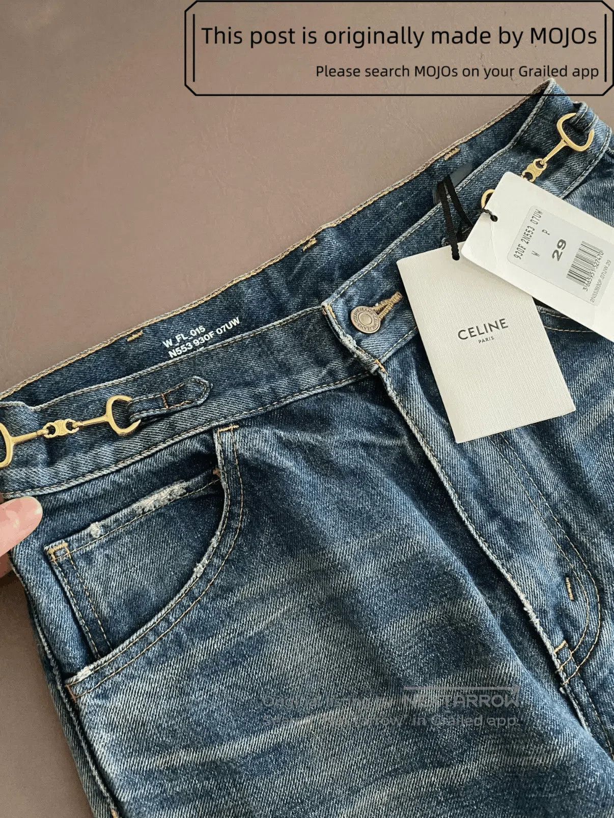 Celine Sz 29 Celine 22AW Dylan Gold Buckle Distressed Denim mojos1 Size US 29 - 6 Thumbnail