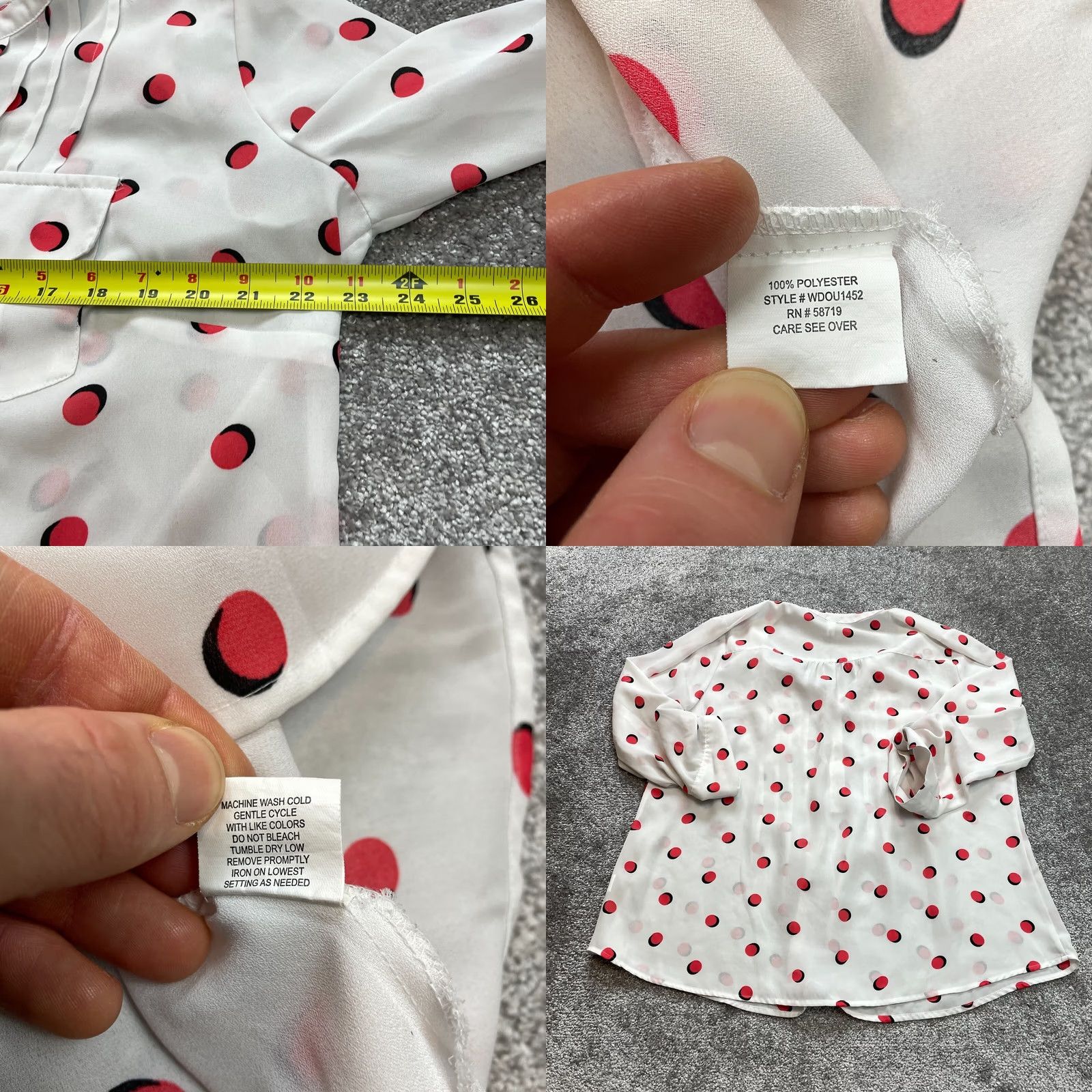 Vintage NY Collection White Red Polka Dot Blouse Shirt Womens 1X Roll Tab Sleeve Size XL / US 12-14 / IT 48-50 - 8 Thumbnail
