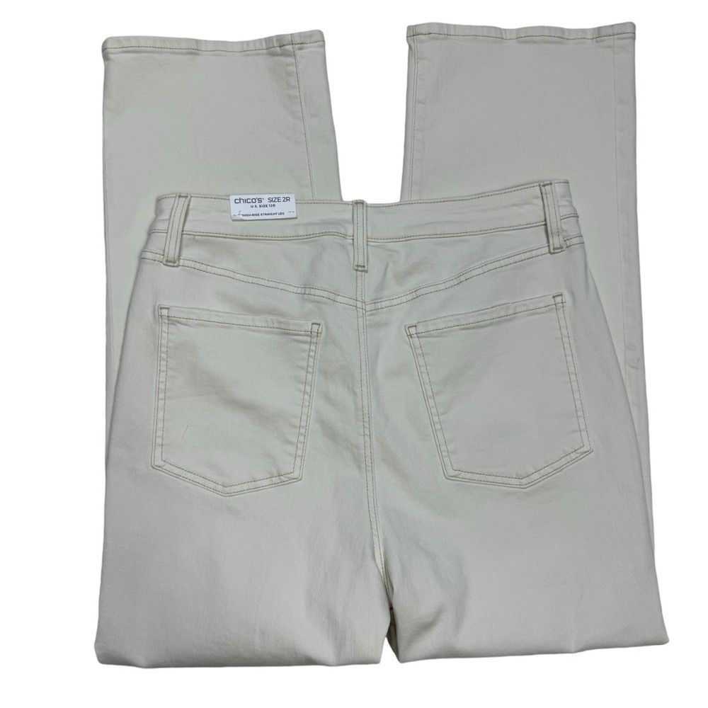 Chicos NWT New Chico's High Rise Straight Leg Ivory Jeans Size 2 U Size 34" / US 12 / IT 48 - 4 Thumbnail