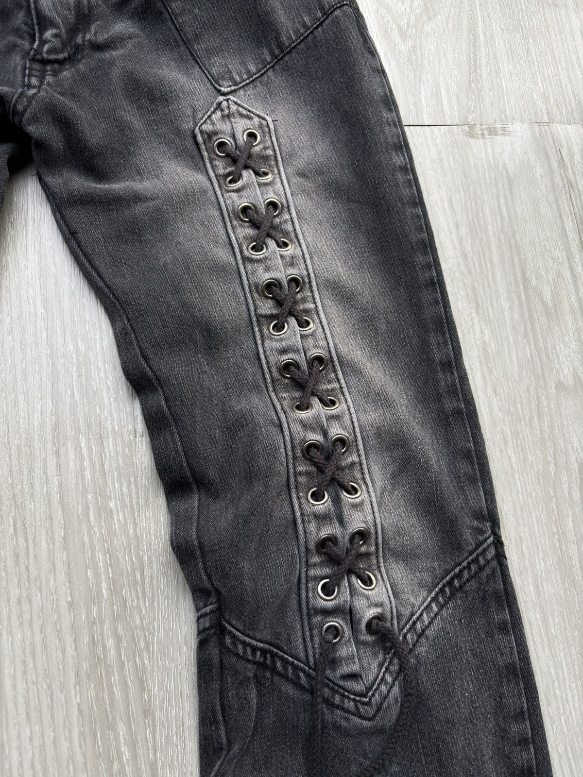 パンツ Bernings Sho lace up damage flared denim Japanese Brand × Vintage Berning Sho Bleached Lace up Flared