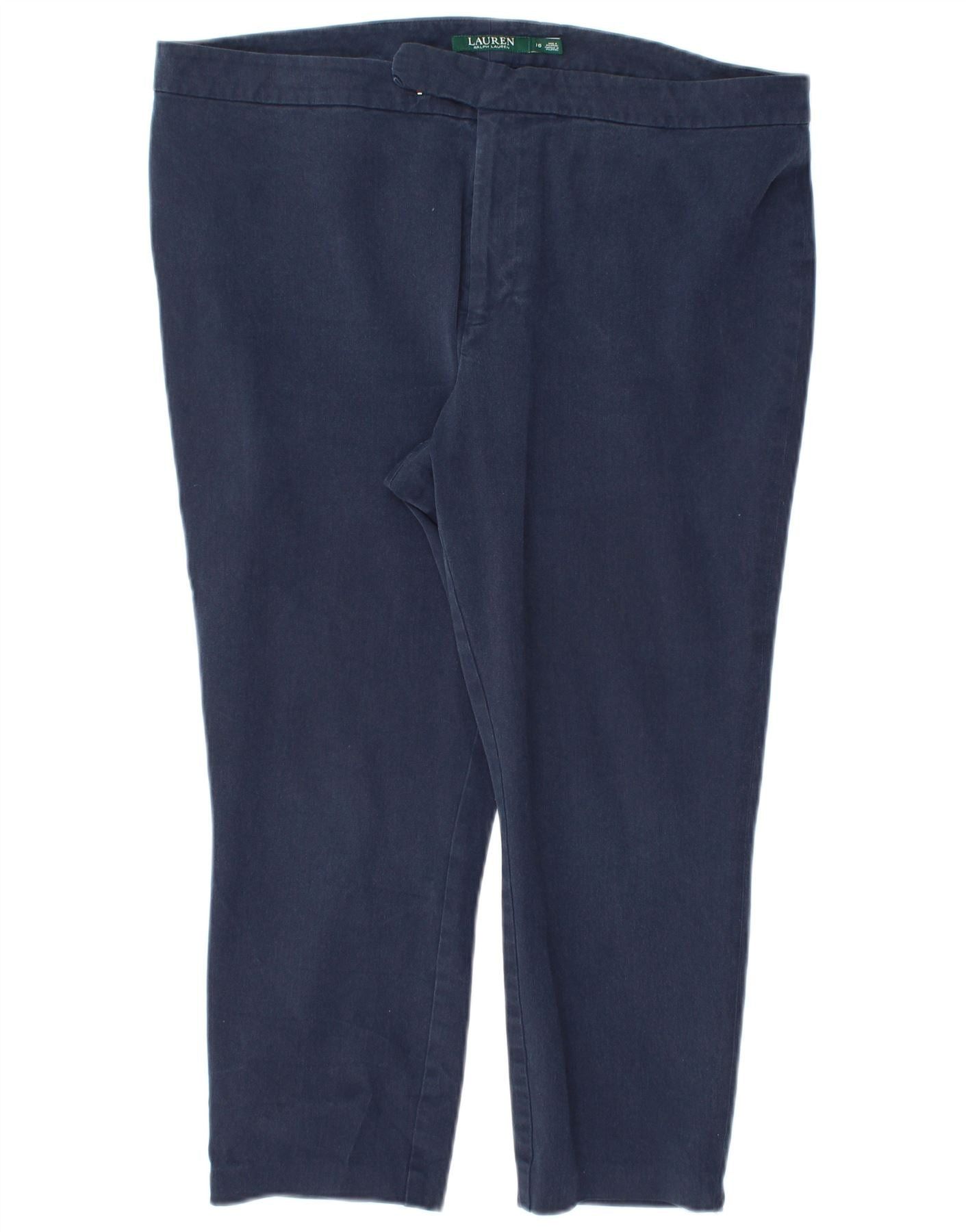 Ralph Lauren Womens Slim Capri Trousers US 16 2XL W36 L22 Navy Blue Cotto Size 34" / US 12 / IT 48 - 1 Thumbnail