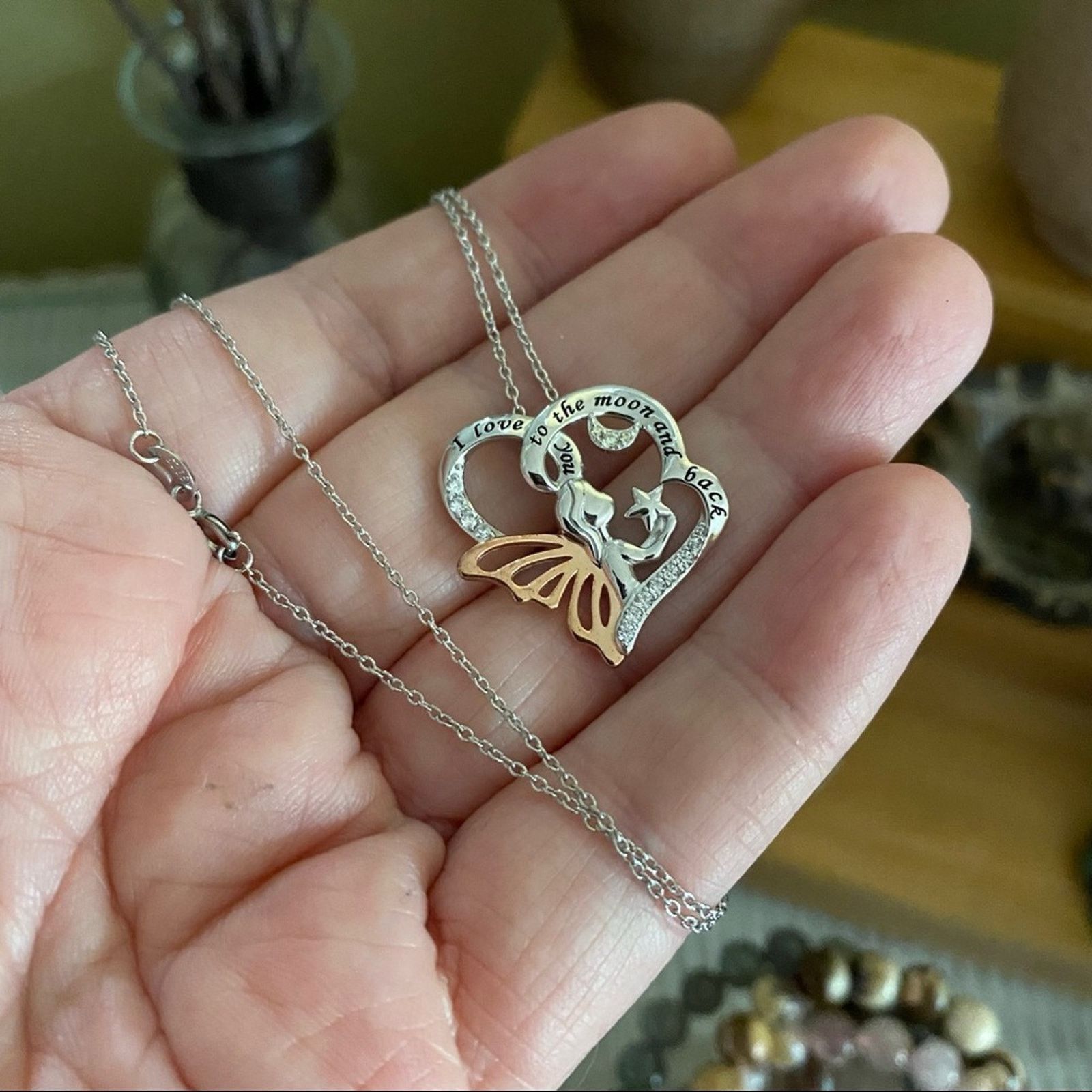 The Unbranded Brand “I Love You To The Moon & Back” Sterling Silver CZ Necklace Size ONE SIZE - 4 Thumbnail