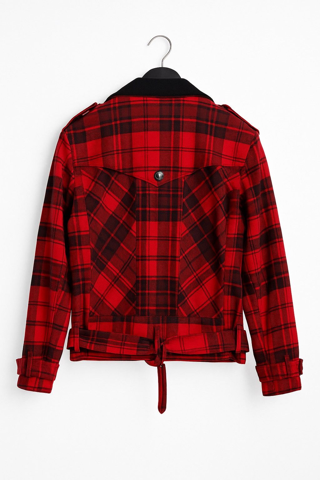 Japanese Brand Vintage 90s Play-Play-Play Red Black Plaid Wool Biker Jacket Size US M / EU 48-50 / 2 - 4 Thumbnail