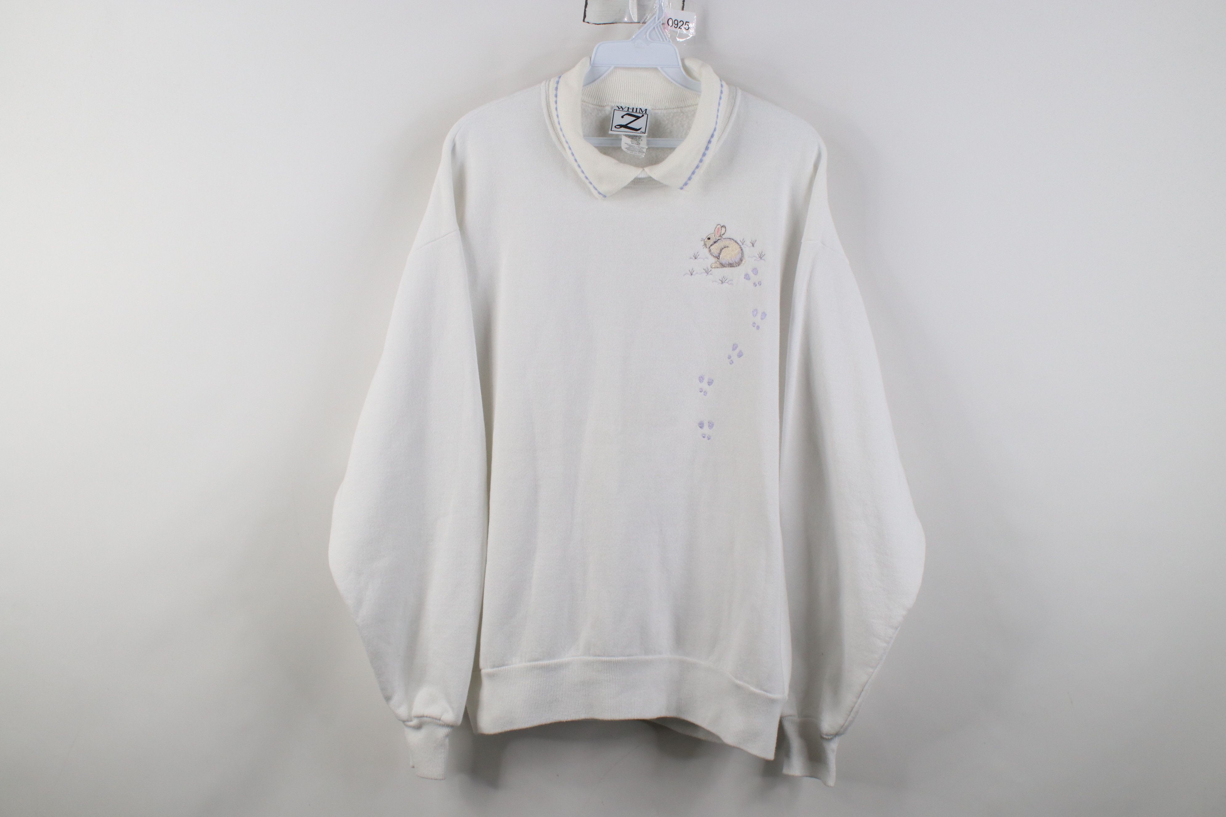 Vintage Vintage 90s Streetwear Bunny Rabbit Collared Sweatshirt Size L / US 10 / IT 46 - 1 Thumbnail