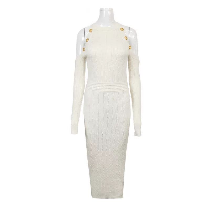 Balmain balmain white ribbed long sleeve dress Size US 44 / EU 60 - 1 Thumbnail