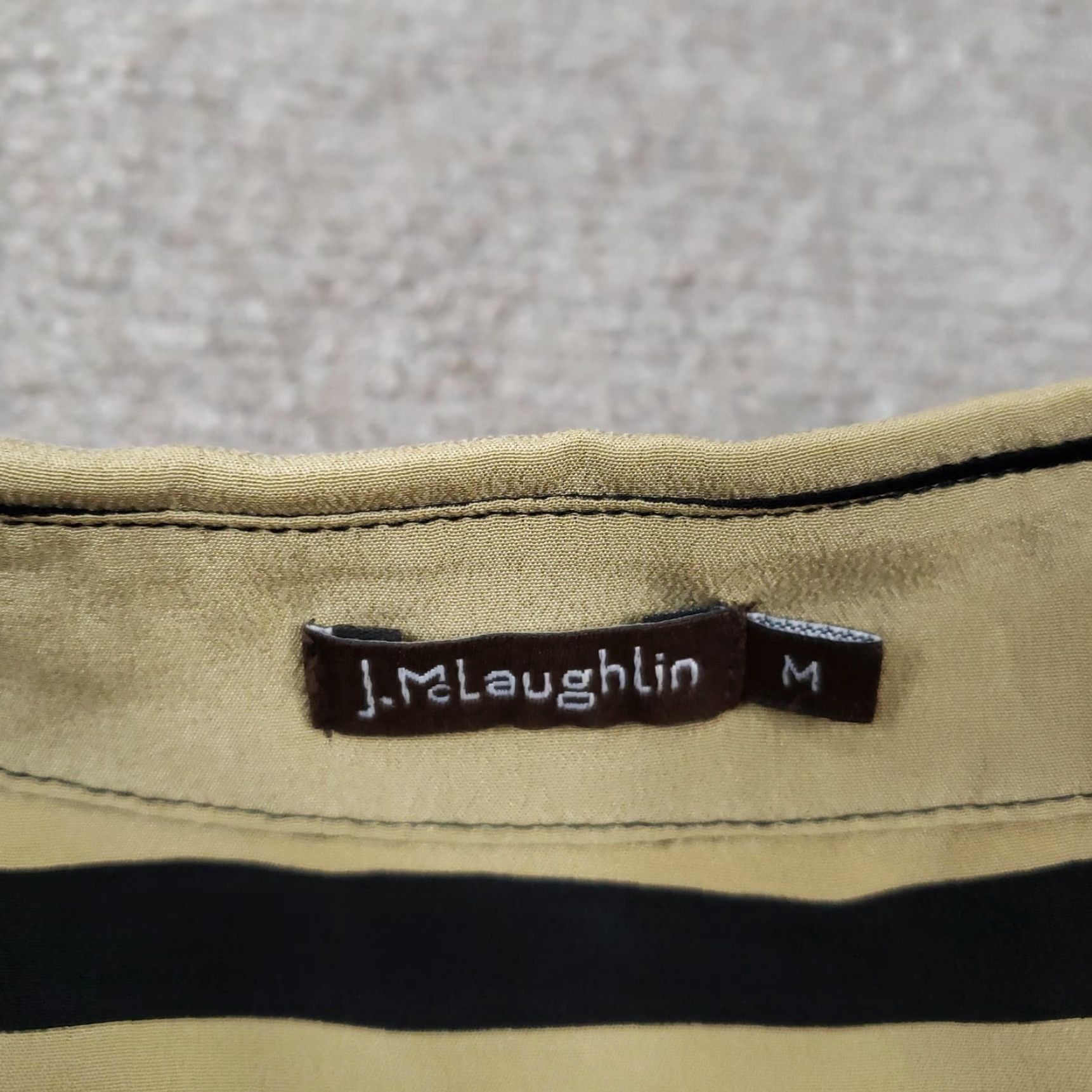 J.McLaughlin J McLaughlin Shirt Womens Medium Long Sleeve Black Tan Stripe Silk Button Front Size M / US 6-8 / IT 42-44 - 5 Thumbnail