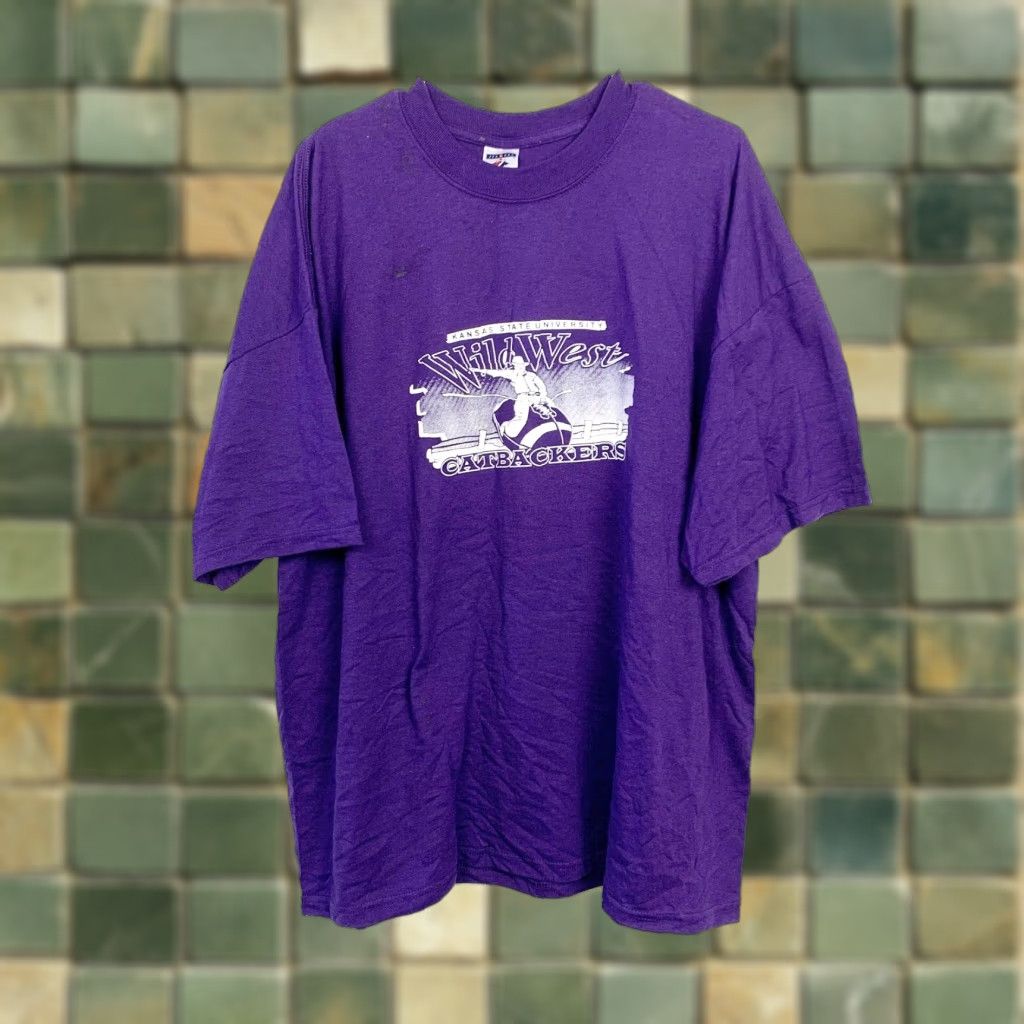 Jerzees VINTAGE(KSU) Kansas State University Wild West Catbackers Purple White Tee T-Shirt 2X B Size US XXL / EU 58 / 5 - 1 Thumbnail