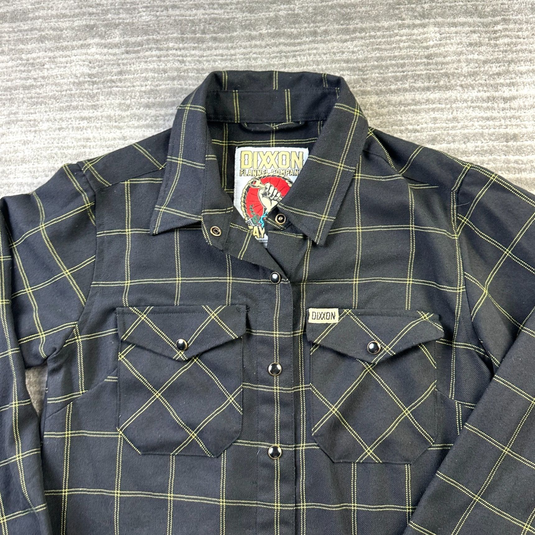 Vintage Dixxon Flannel Shirt Womens Medium Gray Yellow Plaid Snap Casual Shirt, Button-Up, Long Sleeve, VINTAGE? No, Regular Fit, Pocketed, 100% Polyester Size M / US 6-8 / IT 42-44 - 4 Thumbnail