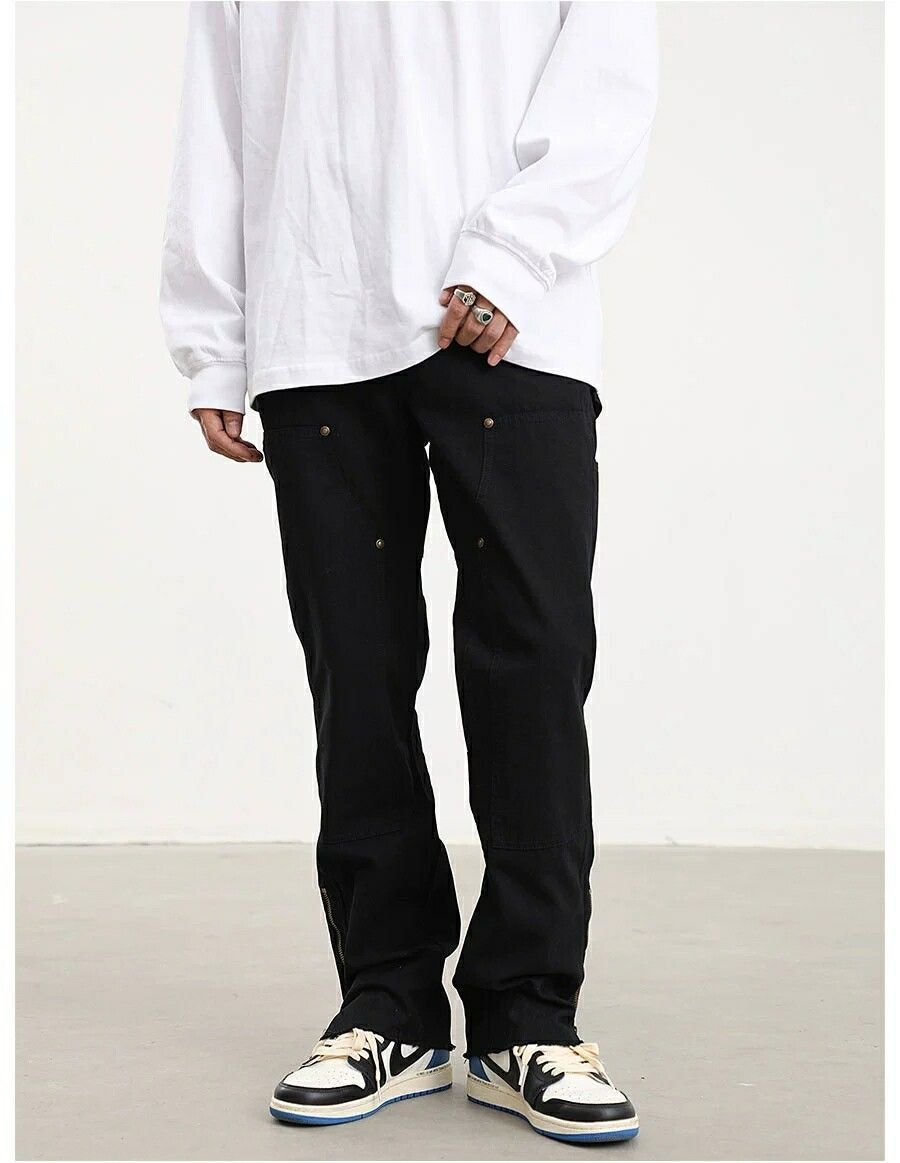 utility workwear zipper bootcut carpenter hiphop pants