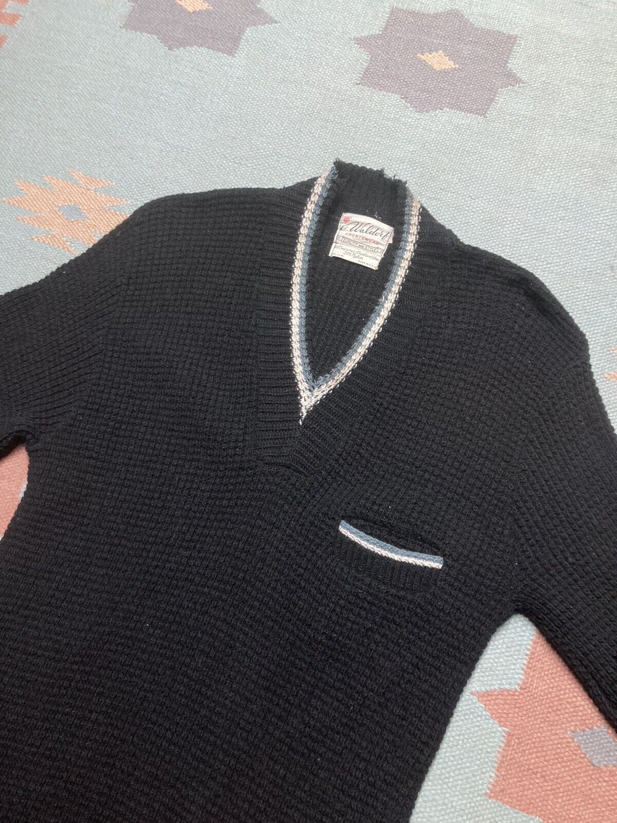 Vintage VTG 50s pullover sweater Shetland wool black Waldorf medium Size US M / EU 48-50 / 2 - 3 Thumbnail