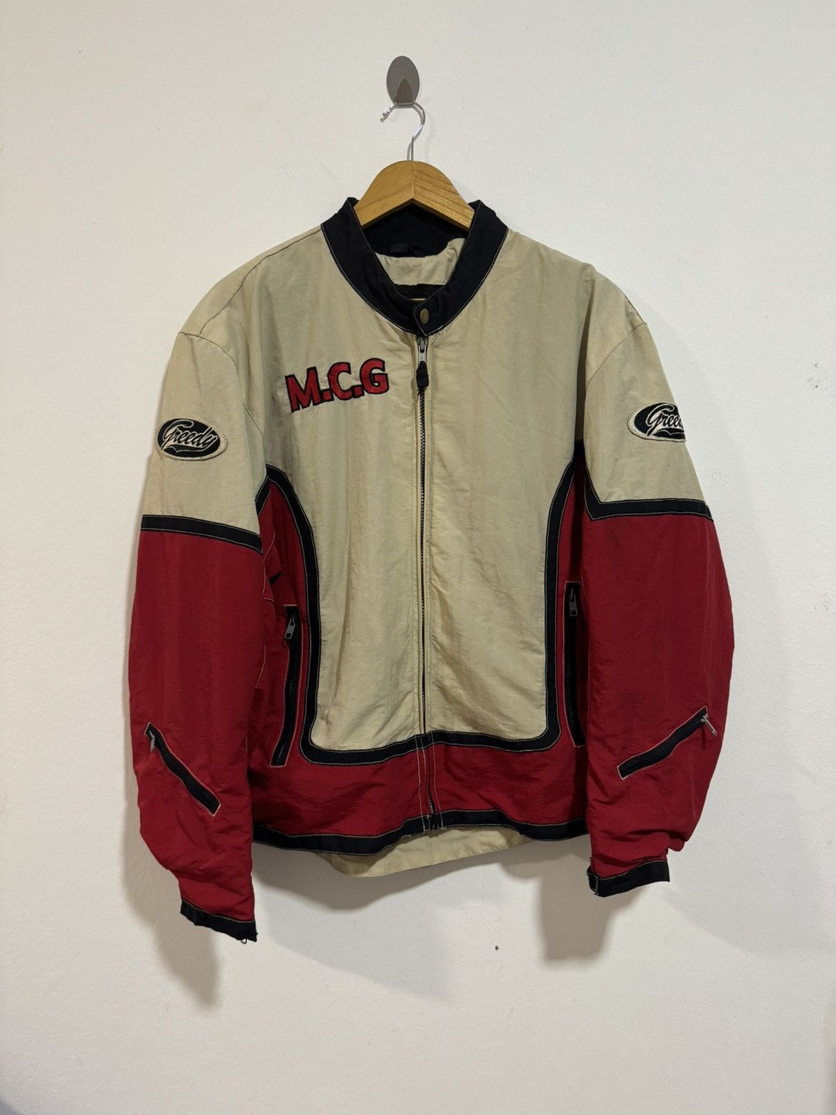 image of Greedy Genius x Moto Greedy Motorcycle Gear Riding Jacket in Red, Men's (Size Large)