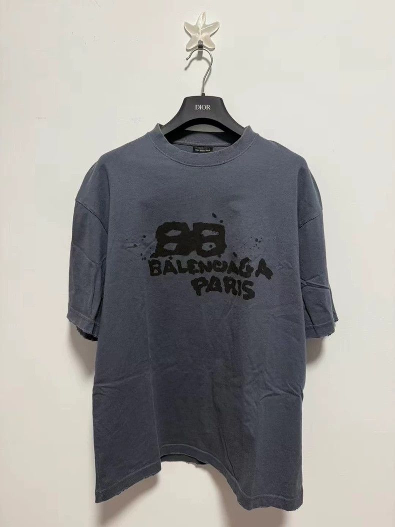 Balenciaga Balenciaga Blue Double B Ink Print Tee S - dmc Size US S / EU 44-46 / 1 - 1 Thumbnail