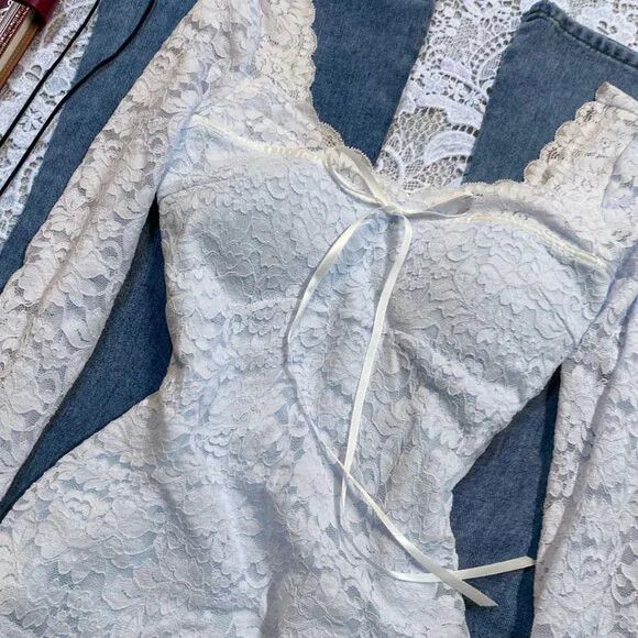 Other Vintage Blue Lace Long Sleeve Top Size M / US 6-8 / IT 42-44 - 3 Thumbnail