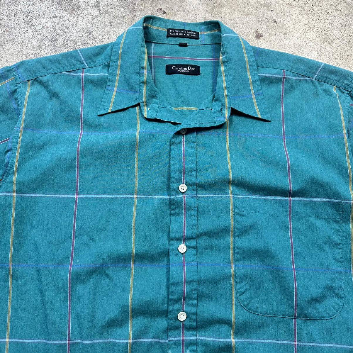 Christian Dior Monsieur Vintage 90s Christian Dior Turquoise Short Sleeve Button Up Size US L / EU 52-54 / 3 - 2 Thumbnail