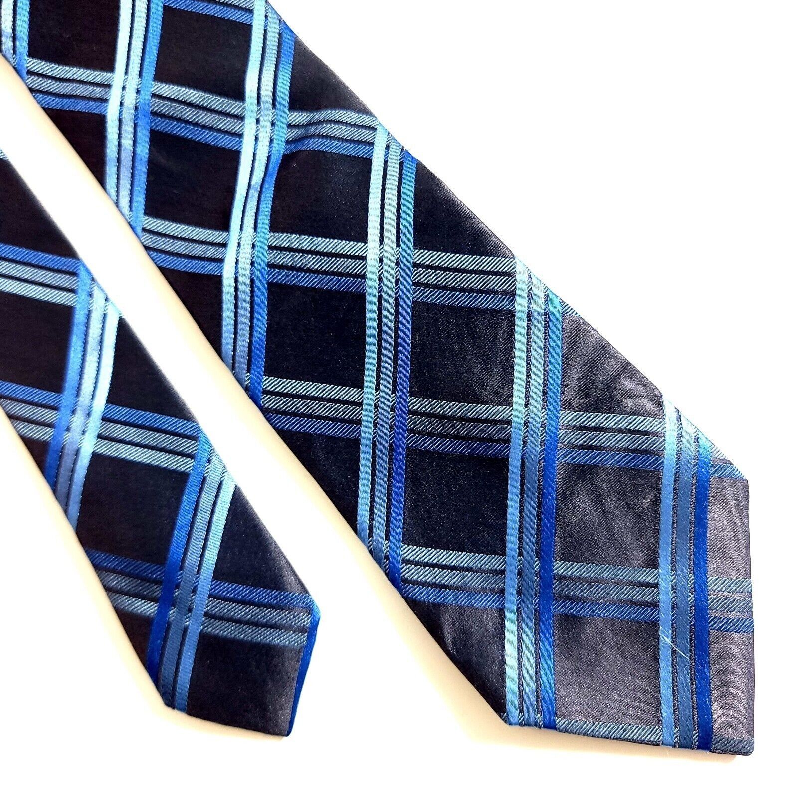 BCBGeneration BCBG Attitude Gray Blue Woven Plaid Skinny Silk Tie Size ONE SIZE - 1 Thumbnail