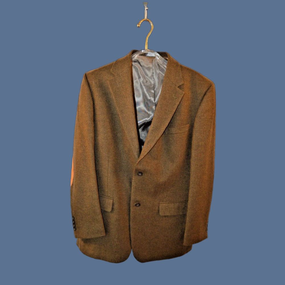 Oscar De La Renta Oscar de la Renta Men's Blazer Wool 2 Button Size 44L Leather Elbow Patches Notch Lapel Brown Classic Vintage? (No vintage) Size 44R - 1 Thumbnail