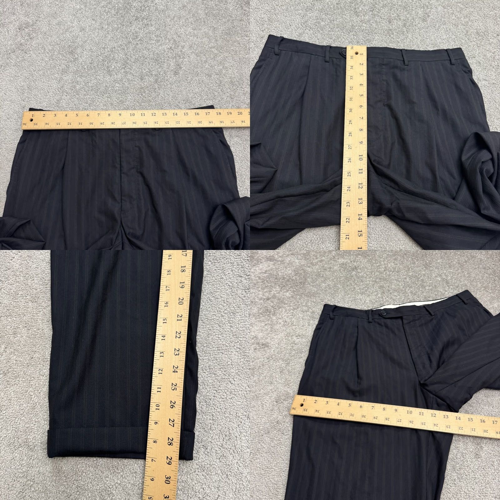 Canali Canali Wool Pinstriped Dress Pants Men 37x29 Navy Blue Cuffed Pleated Front Work Dress Pants Regular Fit Mens Blue Pinstriped Wool Pant Size US 37 - 9 Thumbnail