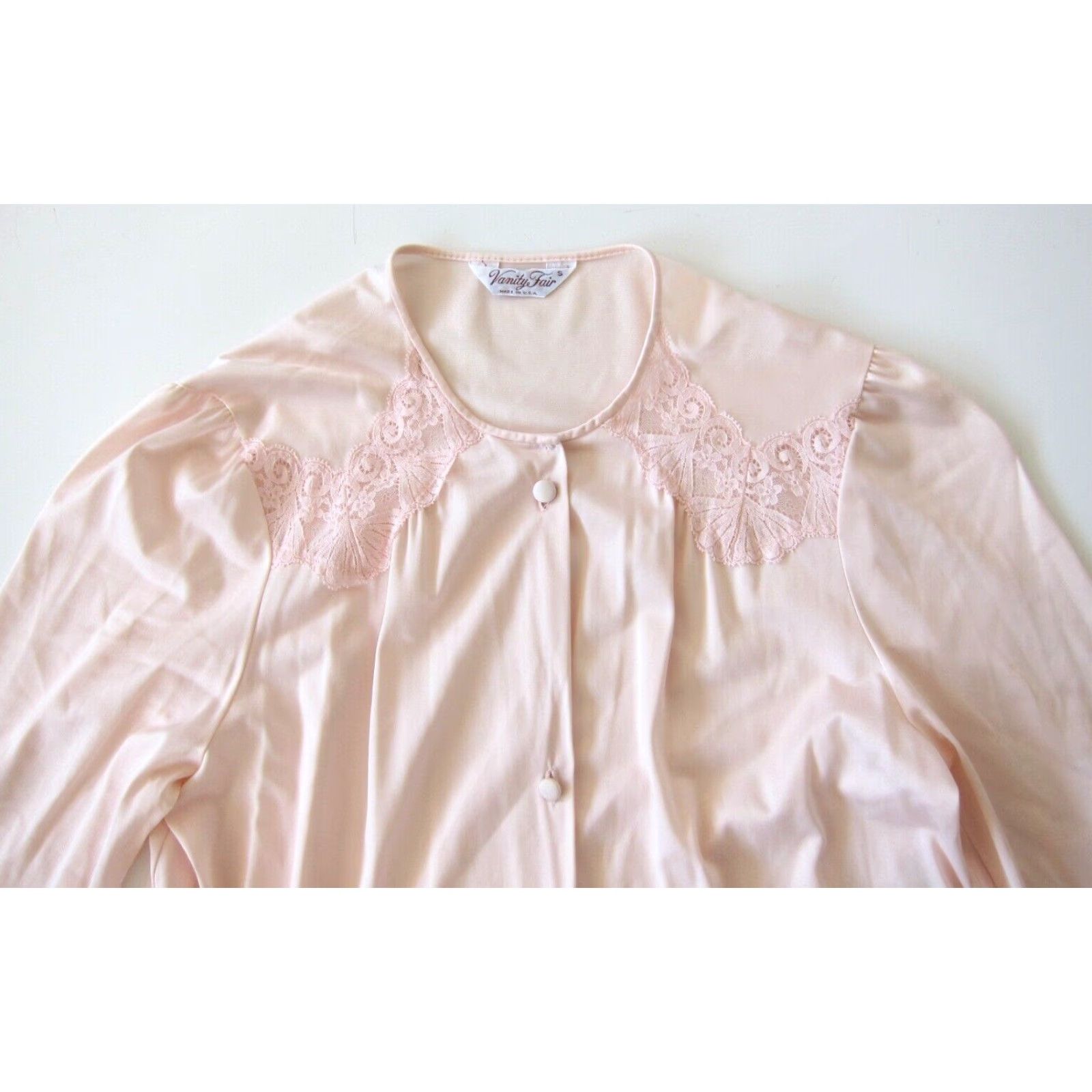Vintage VINTAGE Vanity Fair Gown Womens Small Soft Pink Nylon Lace Button Down Long Sleeve Nightgown Size S / US 4 / IT 40 - 3 Thumbnail