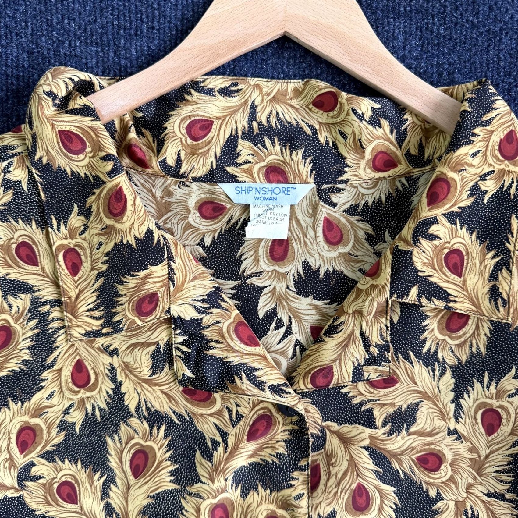 Vintage Ship 'N Shore Button Up Shirt Womens 1X Yellow Peacock Print Top Size XL / US 12-14 / IT 48-50 - 2 Thumbnail
