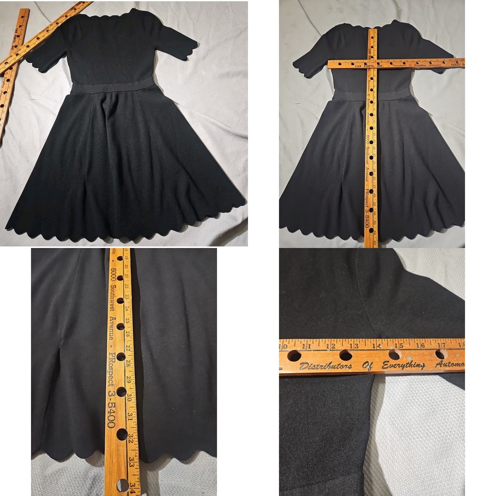 MILLY MILLY Dress Womens S Black Scallop Details Fit Flare Knee Length Stretch Grunge Size S / US 4 / IT 40 - 8 Thumbnail