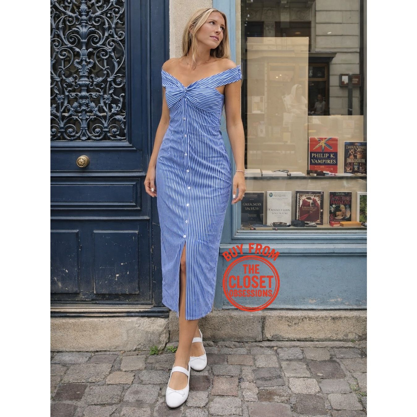 Mango MANGO Striped Off-Shoulder Midi Dress NWT Size M / US 6-8 / IT 42-44 - 9 Thumbnail