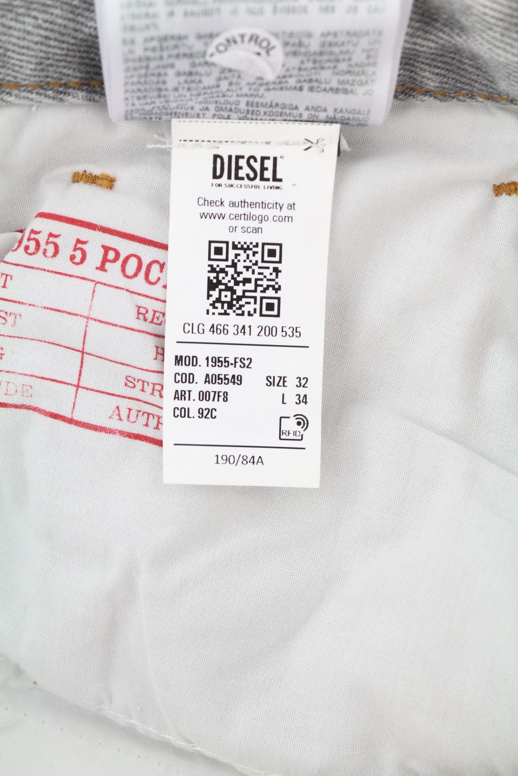 Diesel 1955-FS2 007F8 W32/L34 Side Zip Regular Straight 85389 Size US 32 / EU 48 - 13 Thumbnail