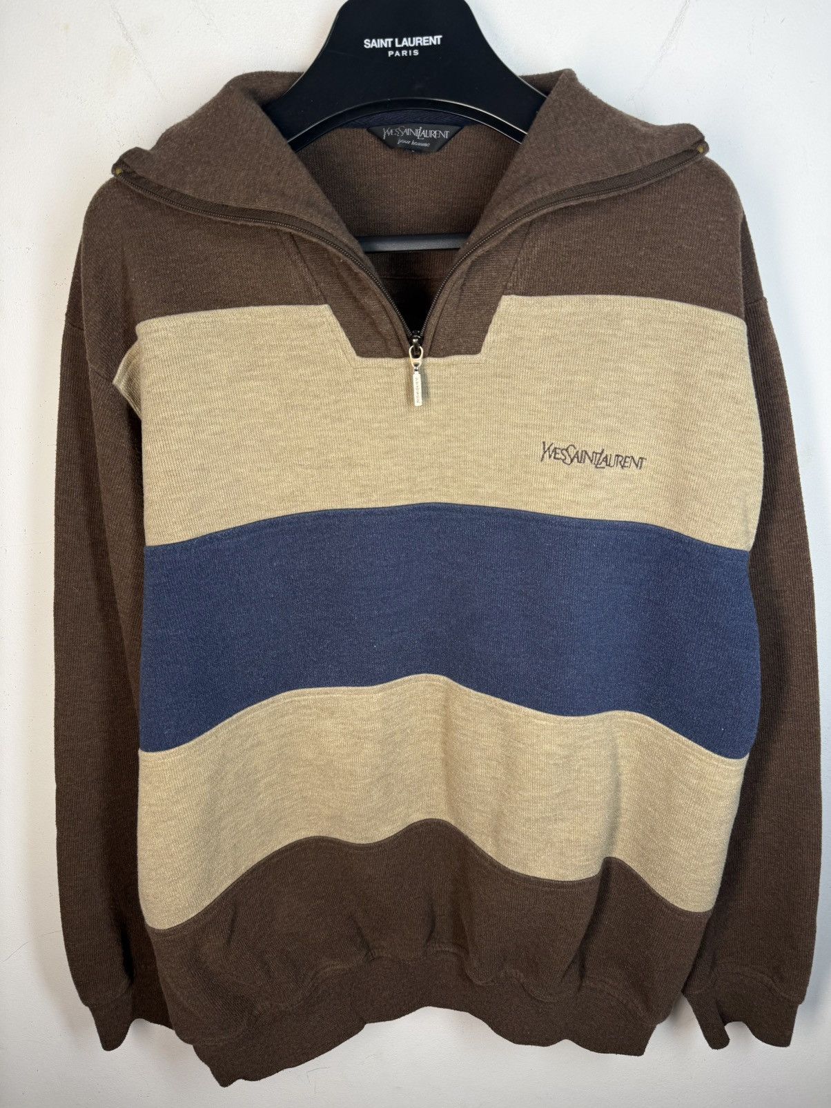 Yves Saint Laurent 90s YSL Sweatshirt 1/4 Quarter Zip Brown Vintage Sweater Size US L / EU 52-54 / 3 - 15 Thumbnail
