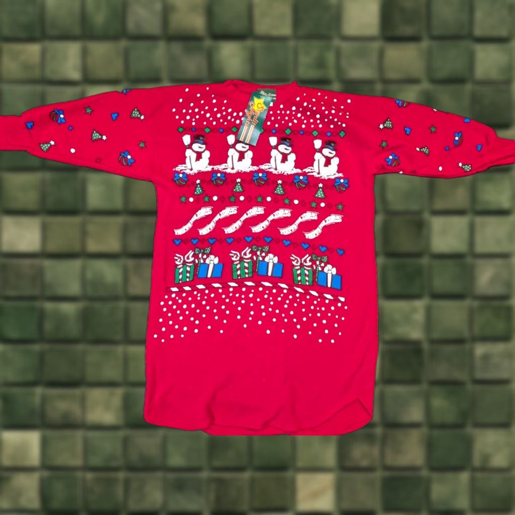Vintage VINTAGE Starlit Nights Christmas Sleep Shirt One Size Red Acrylic Womens Night Shirt US A Size ONE SIZE - 1 Thumbnail