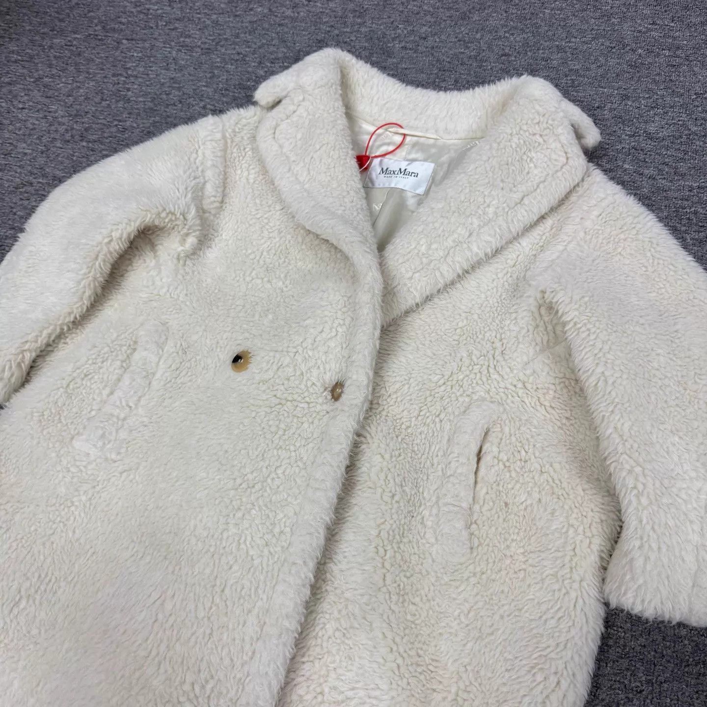 Max Mara MaxMara Cream Alpaca Teddy Lapel Midlength Coat Size XS / US 0-2 / IT 36-38 - 3 Thumbnail