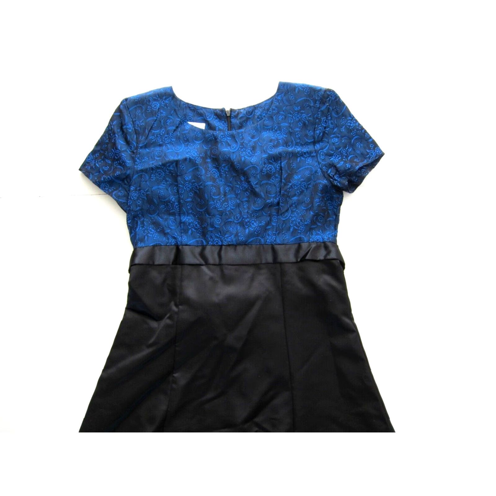 Vintage Vtg Formal Fashions Blue Black Satin Floral Short Sleeve Long Maxi Party Dress 6 Size 28" / US 6 / IT 42 - 5 Thumbnail