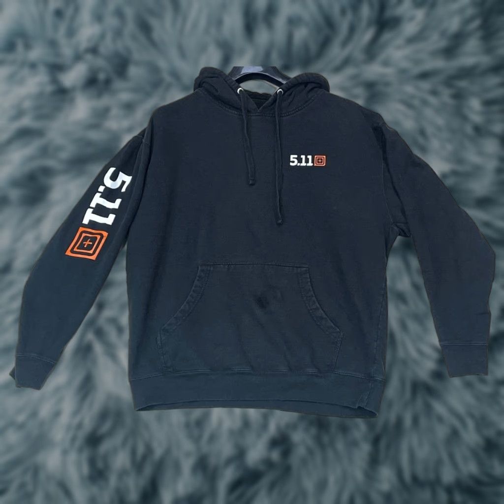 Vintage 5.11 Tactical Men's Hoodie Pullover Logo Drawstring Pocket Black Cotton Blend Knit Crew Neck L Size US L / EU 52-54 / 3 - 1 Thumbnail