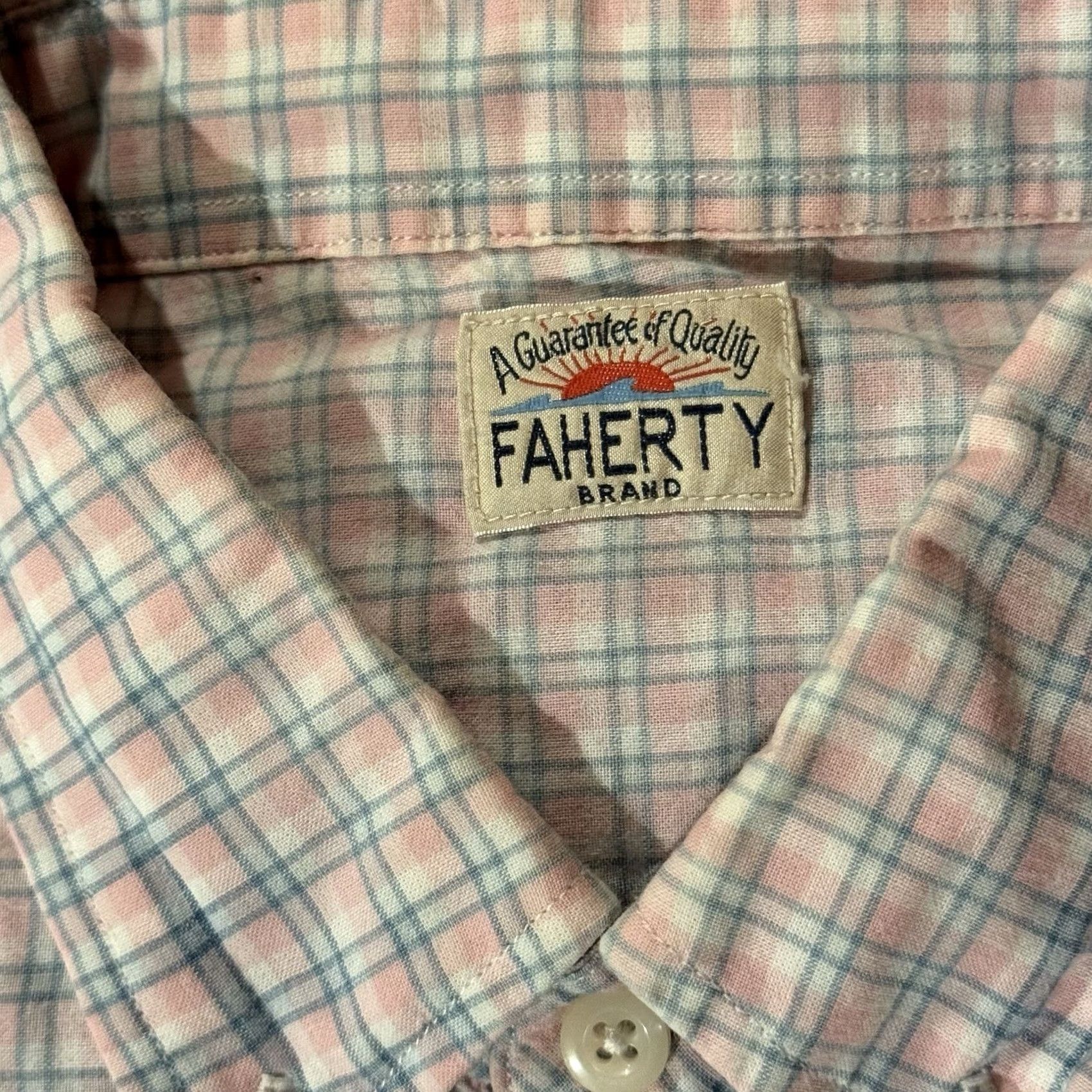 Lands' End Faherty Shirt Mens Large Pink Blue Plaid Button-Down Long Sleeve Casual Size US M / EU 48-50 / 2 - 7 Thumbnail