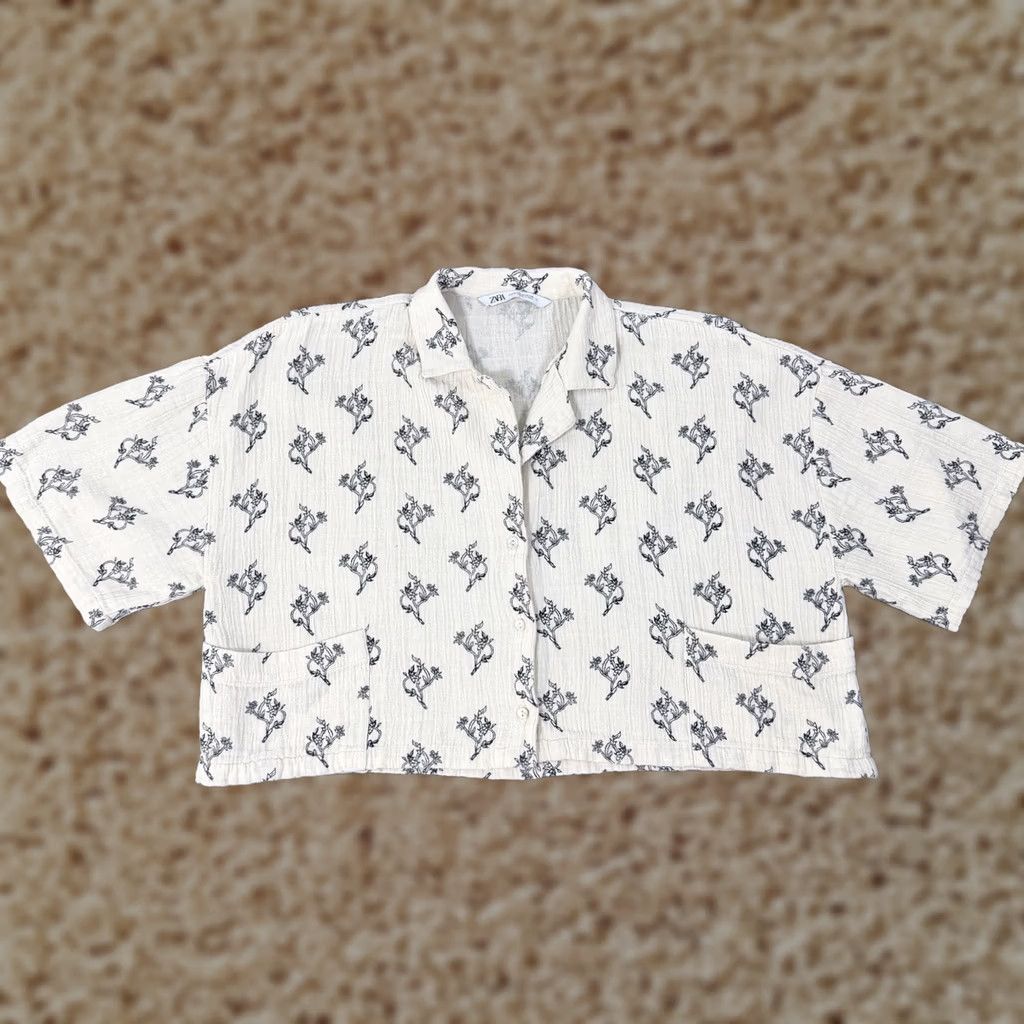 Zara Zara Blouse Shirt Casual Woven Gauze Floral Button-Up Ivory Women's Size M Size M / US 6-8 / IT 42-44 - 1 Thumbnail