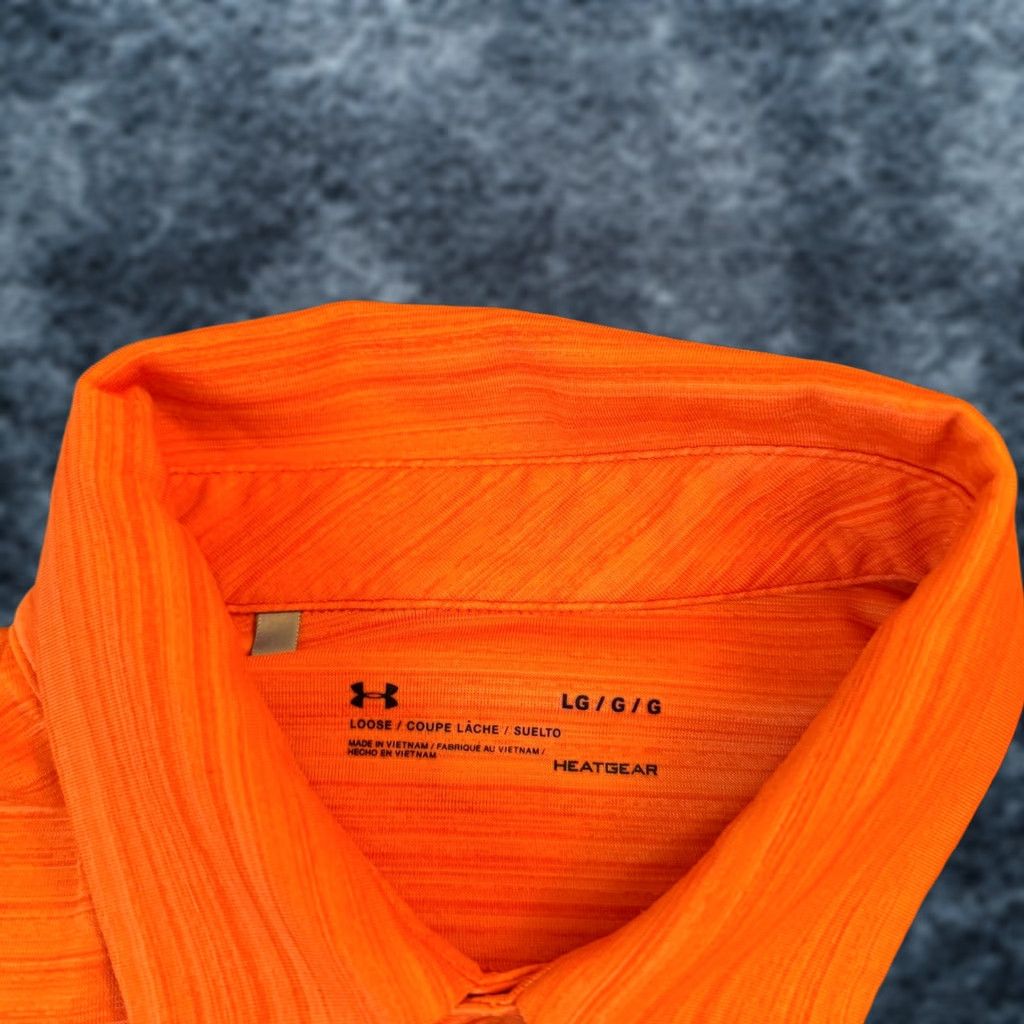 Under Armour Under Armour HeatGear Polo Shirt Mens L Orange Loose Fit Striped Golf Polo Shirt Size US L / EU 52-54 / 3 - 1 Thumbnail